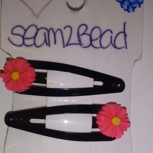 Pink Flower Hair Clips